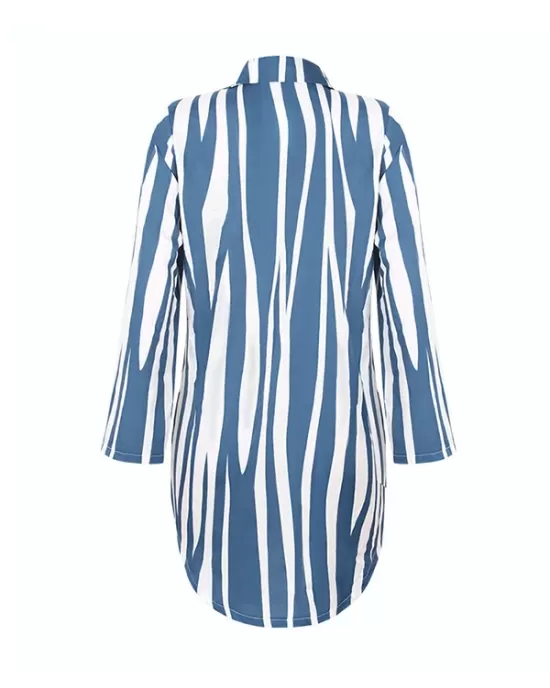 Buttoned Striped Long Sleeves Loose Lapel Shirt Dress Mini Dresses