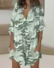 Buttoned Camouflage Long Sleeves Loose Lapel Shirt Dress Mini Dresses