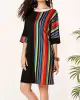 Asymmetric Contrast Color Striped A-line Half Sleeves Round-neck Mini Dresses