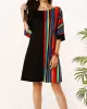 Asymmetric Contrast Color Striped A-line Half Sleeves Round-neck Mini Dresses