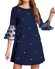 Mesh Polka-Dot Split-Joint Three-Dimensional Flower A-line Loose Round-neck Mini Dresses