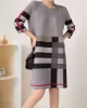 Contrast Color Plaid Pleated A-Line Loose Round-Neck Mini Dresses