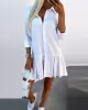 Buttoned Pleated Solid Color Split-Joint Long Sleeves Loose Lapel Shirt Dress Mini Dresses