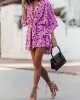 Double Layered Elasticity Leopard Printed A-Line High Waisted V-Neck Mini Dresses