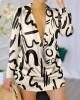 Figure Printed Long Sleeves Loose Lapel Shirt Dress Mini Dresses