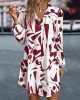 Printed Split-Joint Loose Puff Sleeves Lapel Shirt Dress Mini Dresses