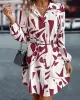 Printed Split-Joint Loose Puff Sleeves Lapel Shirt Dress Mini Dresses