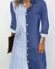 Asymmetric Split-Joint Striped Long Sleeves Loose Lapel Shirt Dress Mini Dresses