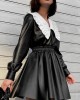 Elasticity Pleated Split-Joint Loose Puff Sleeves Peter Pan Collar Mini Dresses