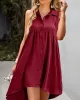 Buttoned Pleated Pockets Solid Color A-Line High Waisted Lapel Mini Dresses