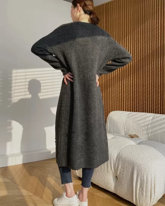 Loose Split-Side Solid Color Round-Neck Knitting Sweater Dresses