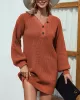 Casual Puff Sleeves Solid Color V-Neck Sweater Dresses