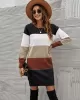 Casual Long Sleeves Contrast Color Round-Neck Sweater Dresses