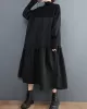 Casual Long Sleeves Loose Split-Joint Jacquard High-Neck Sweater Dresses