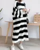 Stylish Loose Striped Round-Neck Sweater Dresses