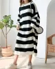 Stylish Loose Striped Round-Neck Sweater Dresses