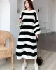 Stylish Loose Striped Round-Neck Sweater Dresses