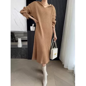 Stylish Long Sleeves Loose Solid Color Hooded Sweater Dresses