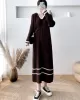 Urban Long Sleeves Loose Striped V-Neck Hooded Sweater Dresses