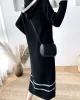 Urban Long Sleeves Loose Striped V-Neck Hooded Sweater Dresses