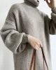 Urban Loose Puff Sleeves Solid Color High-Neck Sweater Dresses