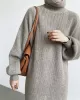 Urban Loose Puff Sleeves Solid Color High-Neck Sweater Dresses