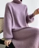 Urban Loose Puff Sleeves Solid Color High-Neck Sweater Dresses