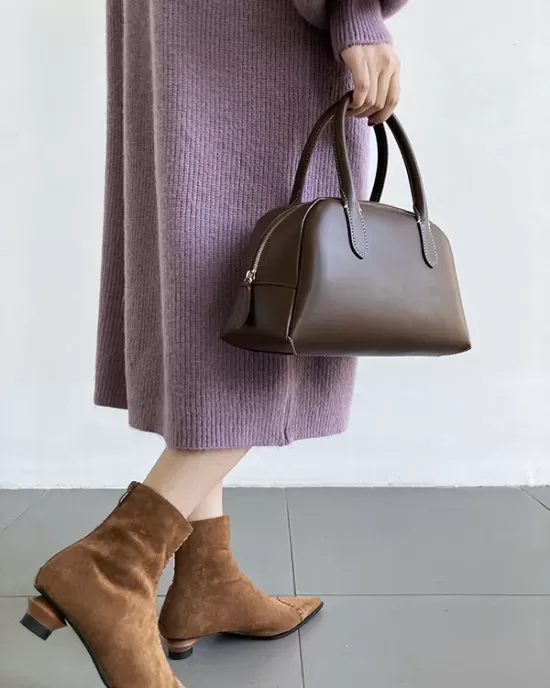 Urban Loose Puff Sleeves Solid Color High-Neck Sweater Dresses