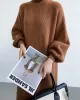 Urban Loose Puff Sleeves Solid Color High-Neck Sweater Dresses