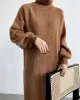 Urban Loose Puff Sleeves Solid Color High-Neck Sweater Dresses