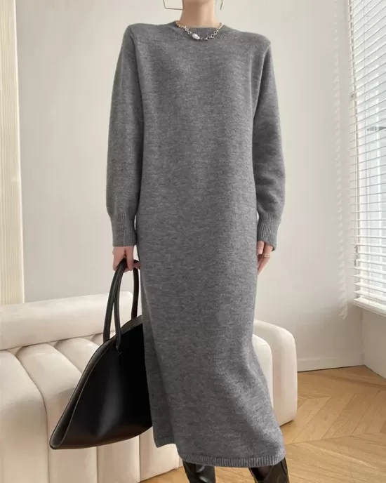 Urban Loose Long Sleeves Solid Color Round-Neck Sweater Dresses