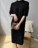 Solid Color Split-Joint Loose Short Sleeves Round-neck Sweater Dresses Midi Dresses