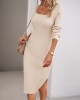 Solid Color Split-Side Long Sleeves Skinny Square-Neck Sweater Dresses