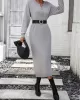 Buttoned Split-Joint Long Sleeves Loose Round-Neck Sweater Dresses Midi Dresses