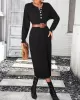 Buttoned Split-Joint Long Sleeves Loose Round-Neck Sweater Dresses Midi Dresses