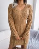 Solid Color High Waisted Long Sleeves V-Neck Sweater Dresses Mini Dresses