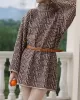 Jacquard Printed Flared Sleeves Long Sleeves High Neck Sweater Dresses Mini Dresses