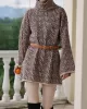 Jacquard Printed Flared Sleeves Long Sleeves High Neck Sweater Dresses Mini Dresses