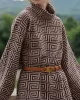 Jacquard Printed Flared Sleeves Long Sleeves High Neck Sweater Dresses Mini Dresses