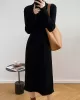 Fringed Solid Color Long Sleeves Loose Mock Neck Sweater Dresses Midi Dresses