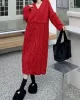 Solid Color Split-Joint Tasseled Long Sleeves Loose V-Neck Sweater Dresses Midi Dresses