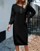 Buttoned Long Sleeves Loose Round-Neck Sweater Dresses Midi Dresses