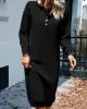 Buttoned Long Sleeves Loose Round-Neck Sweater Dresses Midi Dresses