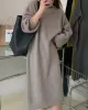 Solid Color Long Sleeves Loose High Neck Sweater Dresses Midi Dresses