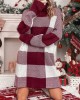 Contrast Color Plaid Long Sleeves Loose High Neck Sweater Dresses Mini Dresses