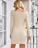 Vacation Long Sleeves Wrap Solid Color U-Neck Dress