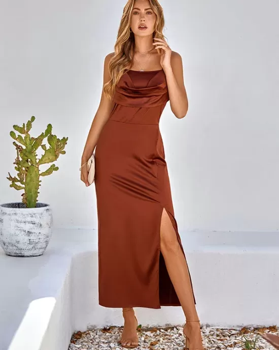 Vacation Sleeveless Wrap Solid Color U-Neck Maxi Dress