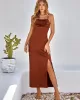 Vacation Sleeveless Wrap Solid Color U-Neck Maxi Dress