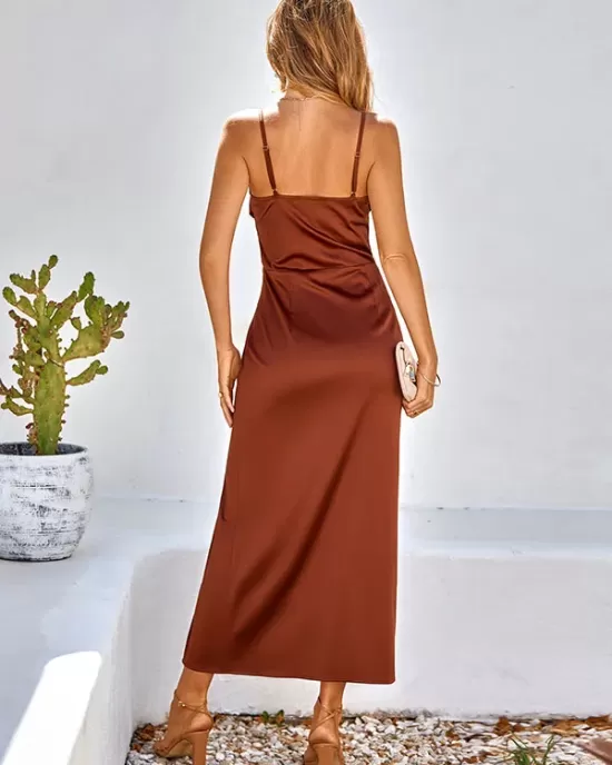 Vacation Sleeveless Wrap Solid Color U-Neck Maxi Dress