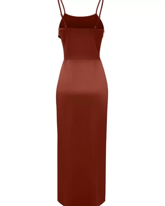 Vacation Sleeveless Wrap Solid Color U-Neck Maxi Dress